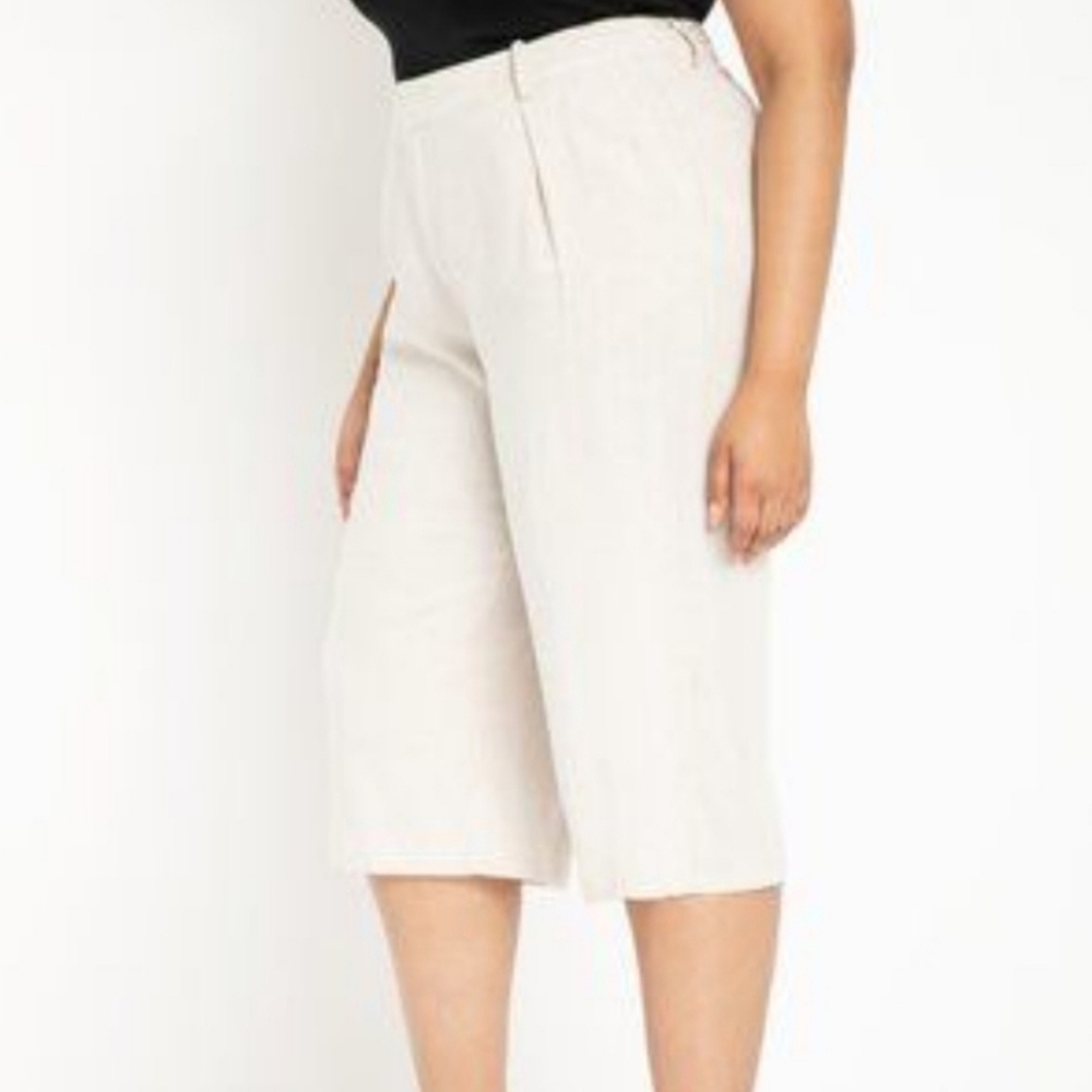 ELOQUII Linen High Rise Culotte Wide Leg Pants Size 24 - Picture 6 of 12